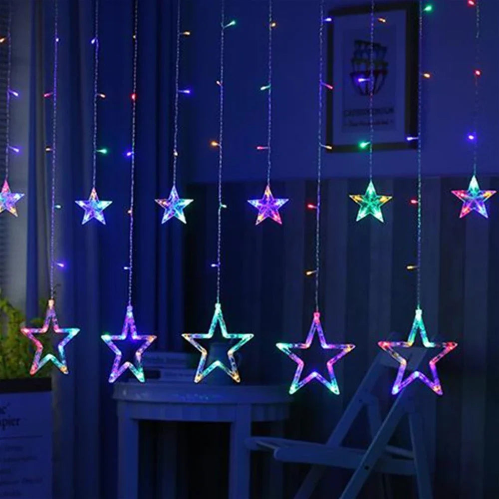 3,5M 138 LEDs Cordão de Luzes Estilo Gelo com Estrelas – Cortina de Luzes Fadas para Natal, Casamento, Casa, Festa de Aniversário e Decoração