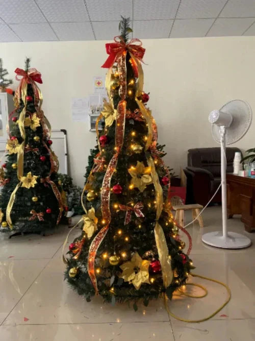 Para árvore de natal dobrável dobrável, fácil instalação, puxar para cima com decorações, luzes quentes, instalada rapidamente
