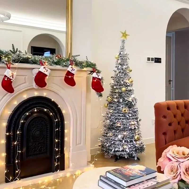 Árvore de Natal Retrátil Dobrável – Montagem Fácil, Decoração Premium