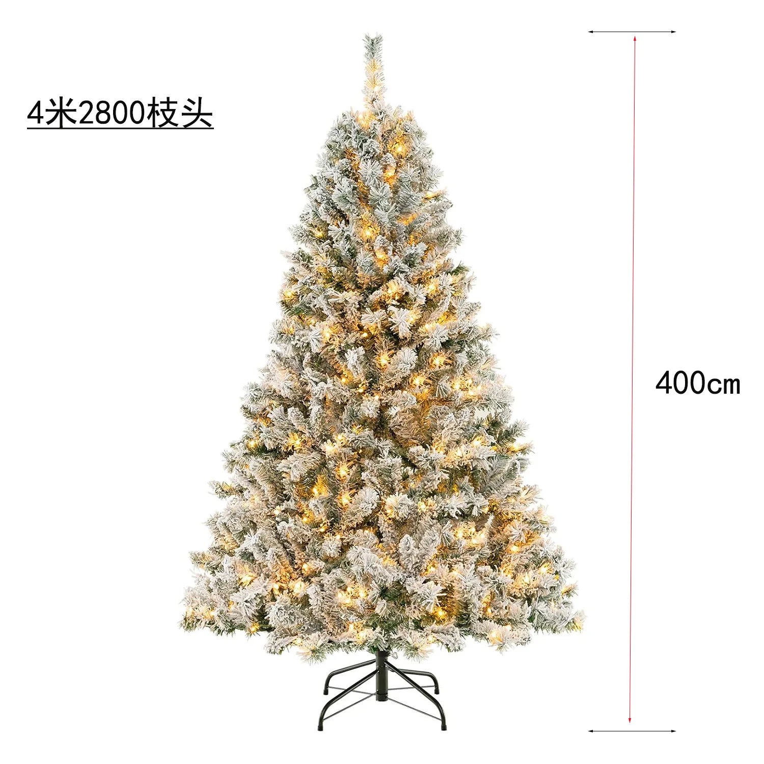 Árvore de Natal enorme artificial de 13 pés, árvore de Natal pré-iluminada flocada com neve com 2800 pontas de galhos, 900 luzes incandescentes