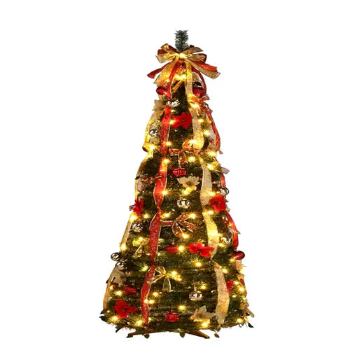 Para árvore de natal dobrável dobrável, fácil instalação, puxar para cima com decorações, luzes quentes, instalada rapidamente