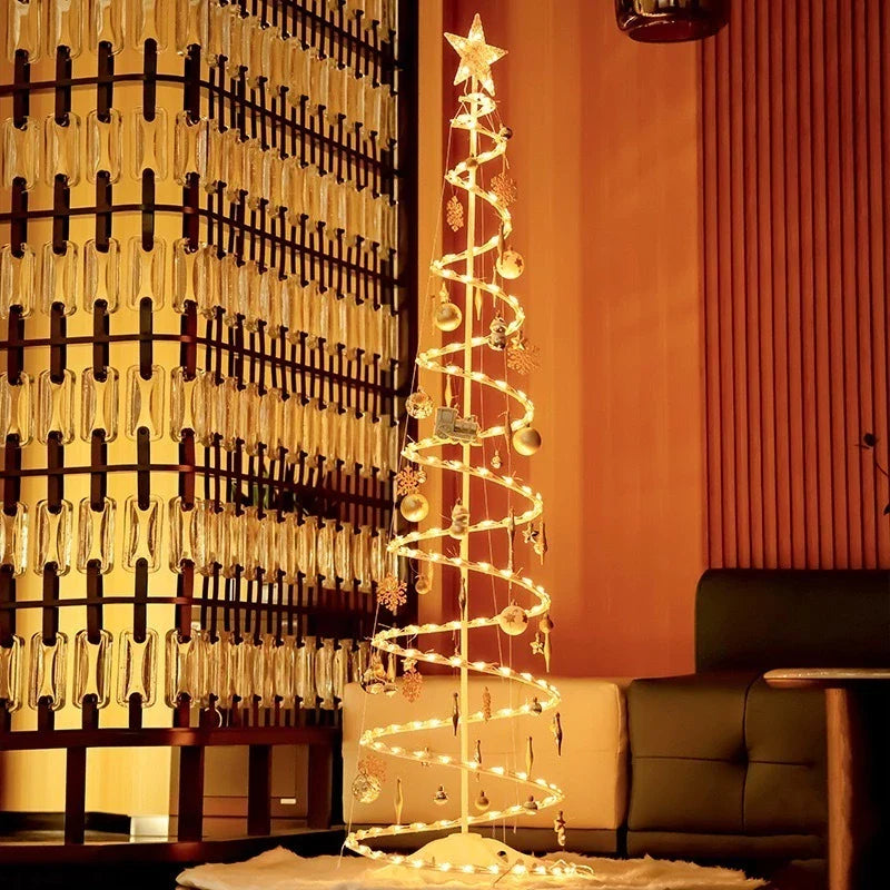 Árvore de Natal dobrável iluminada por LED1,8M Papai Noel bengala e outras decorações suspensas-N10